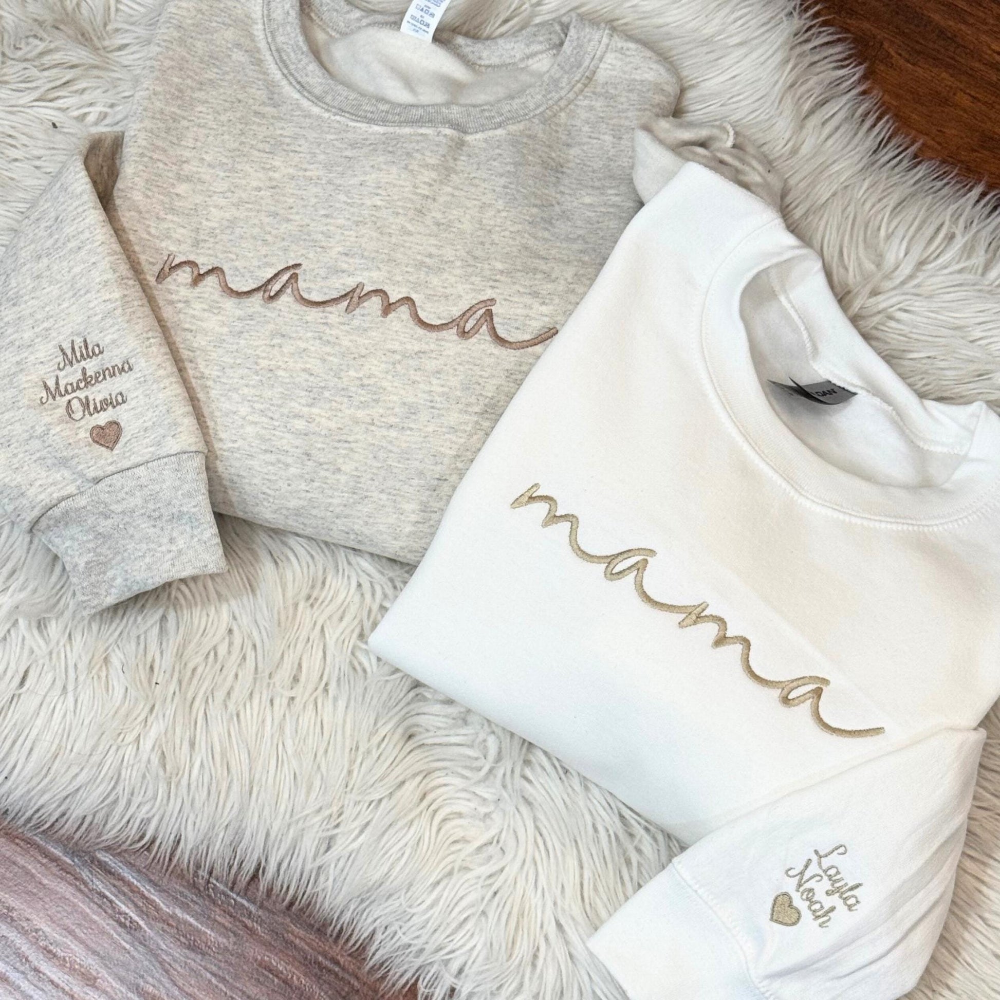 Personalized Mama Embroidered Sweatshirt With Kids Names Sleeve, Custom Mom Hoodie, Baby Reveal Outfit, New Mom Clothing, Mothers Day Gifts