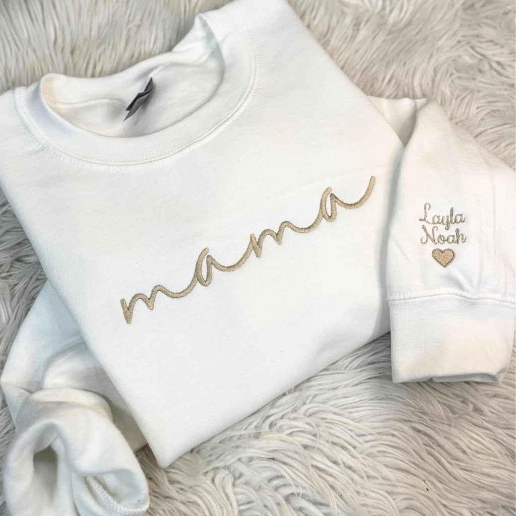 Personalized Mama Embroidered Sweatshirt With Kids Names Sleeve, Custom Mom Hoodie, Baby Reveal Outfit, New Mom Clothing, Mothers Day Gifts
