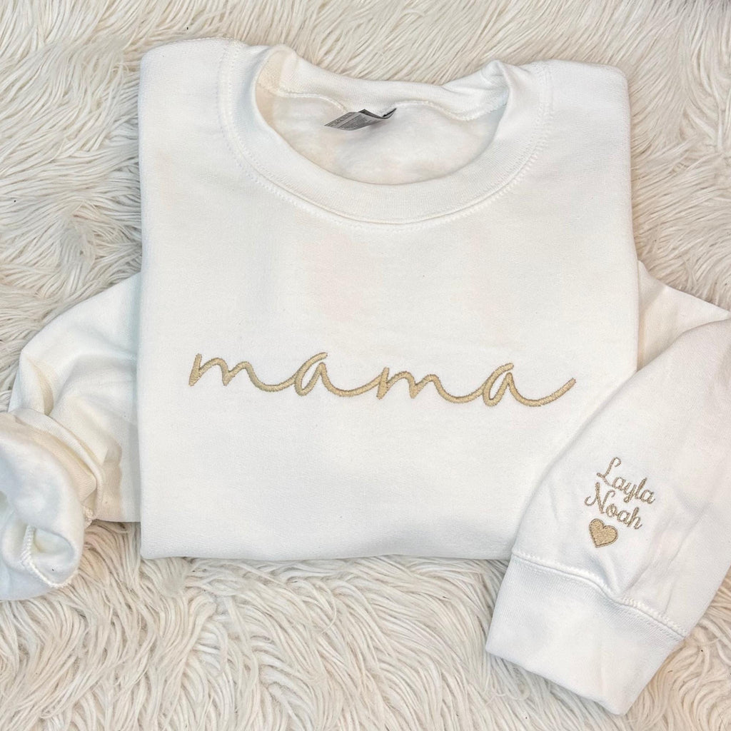 Personalized Mama Embroidered Sweatshirt With Kids Names Sleeve, Custom Mom Hoodie, Baby Reveal Outfit, New Mom Clothing, Mothers Day Gifts