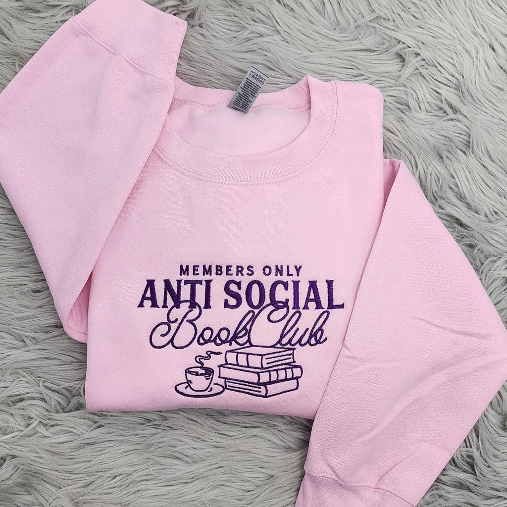 Anti-Social Book Club Embroidered Crewneck: Cozy Literary Sweatshirt