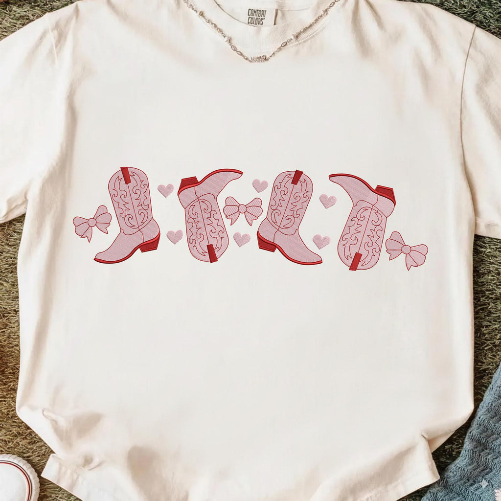 Cowboy Boots Love Machine Embroidered Sweatshirt, Western Valentine Crewneck, Coquette Valentine Gift