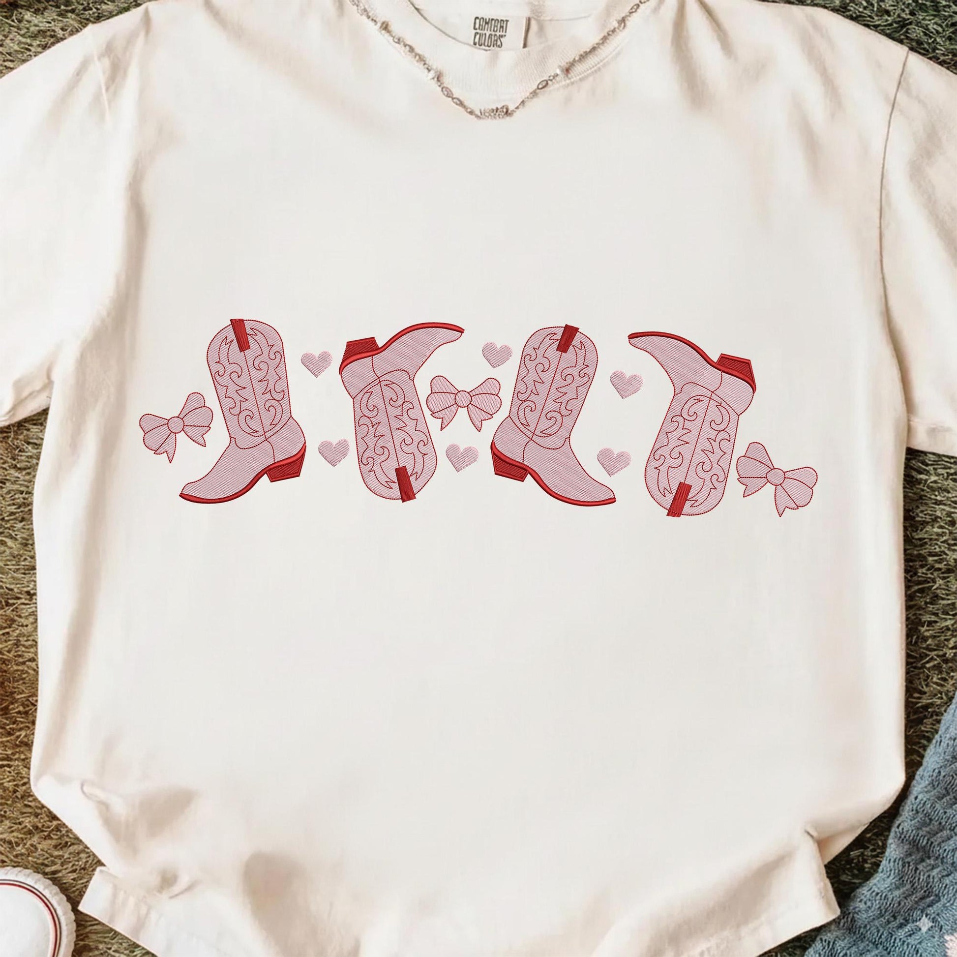 Cowboy Boots Love Machine Embroidered Sweatshirt, Western Valentine Crewneck, Coquette Valentine Gift