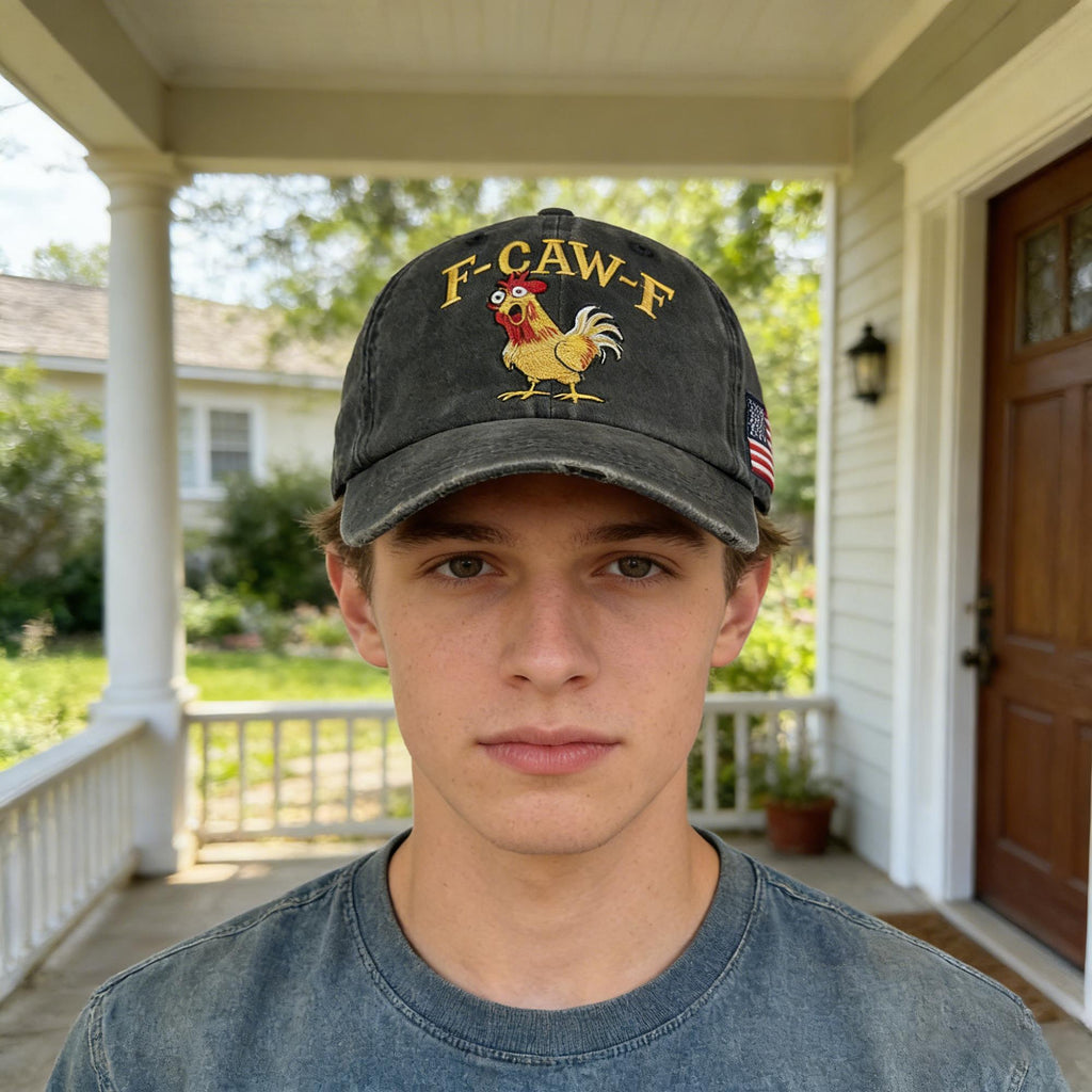 Vintage Rooster Embroidered Baseball Cap – F Caw F Style Adjustable Soft Washed Unisex Hat
