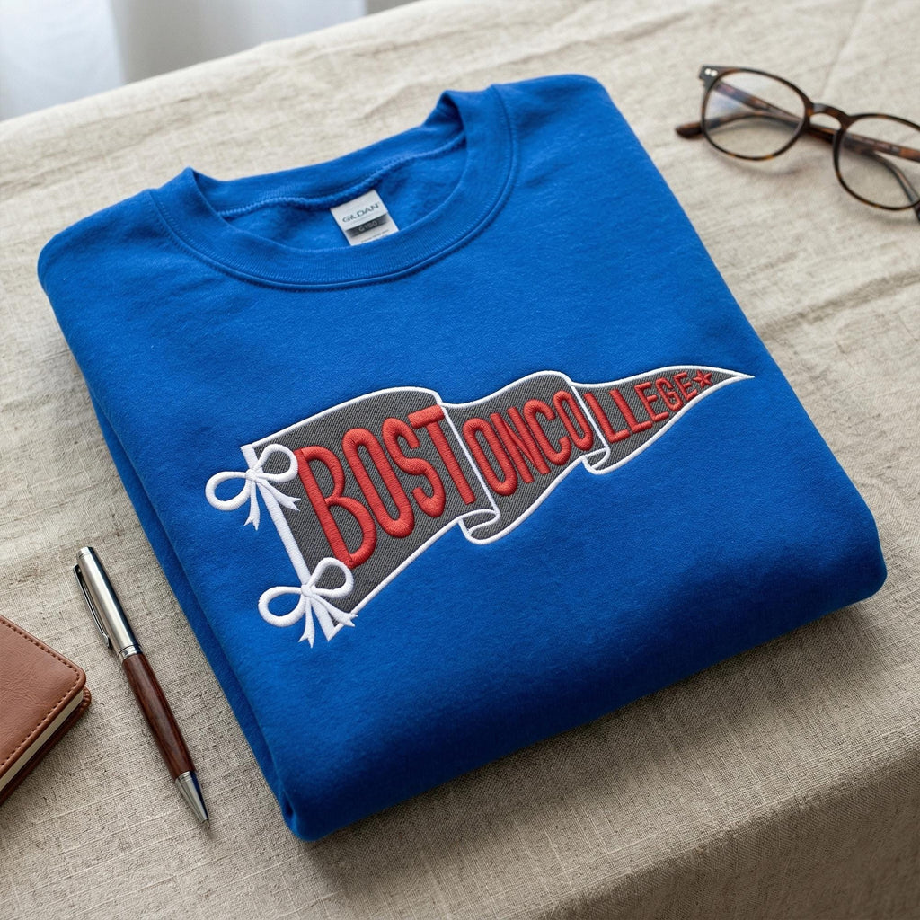 Custom Embroidered Pennant College Sweatshirt, Personalized Team Name Sweater, Sports Varsity Crewneck, Game Day Apparel, Custom School Gift