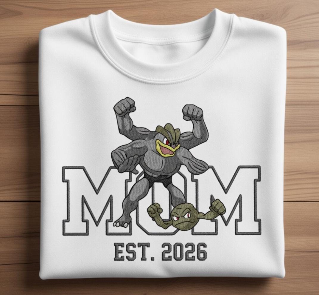 Embroidered Custom Pokemom Character Hoodie, Cute Poke mom Characters Sweatshirt, Cozy Anime Embroidery, Gift for PKM Fans, Gift for mom
