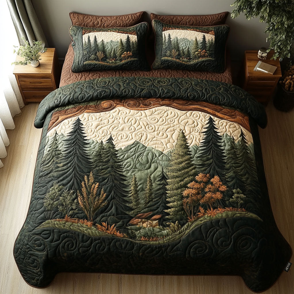 Nature Pattern Blanket, The Forest Quilted Bedding Set, Custom Quilt with Pillow Covers, Bedding Decor QBEDSET40