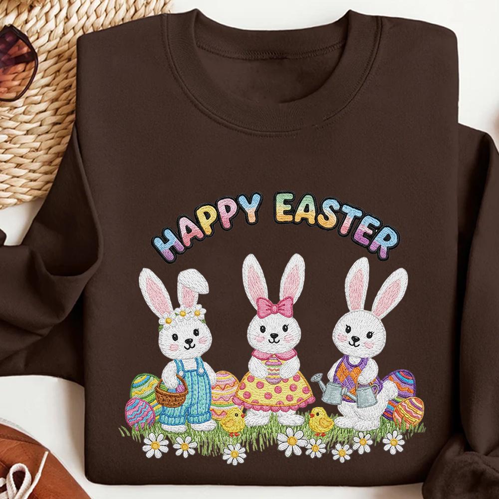 Embroidered Easter Bunny Sweatshirt, Women Easter Shirt, Trendy Coquette Easter Tshirt, Happy Easter Bunny Hoodie