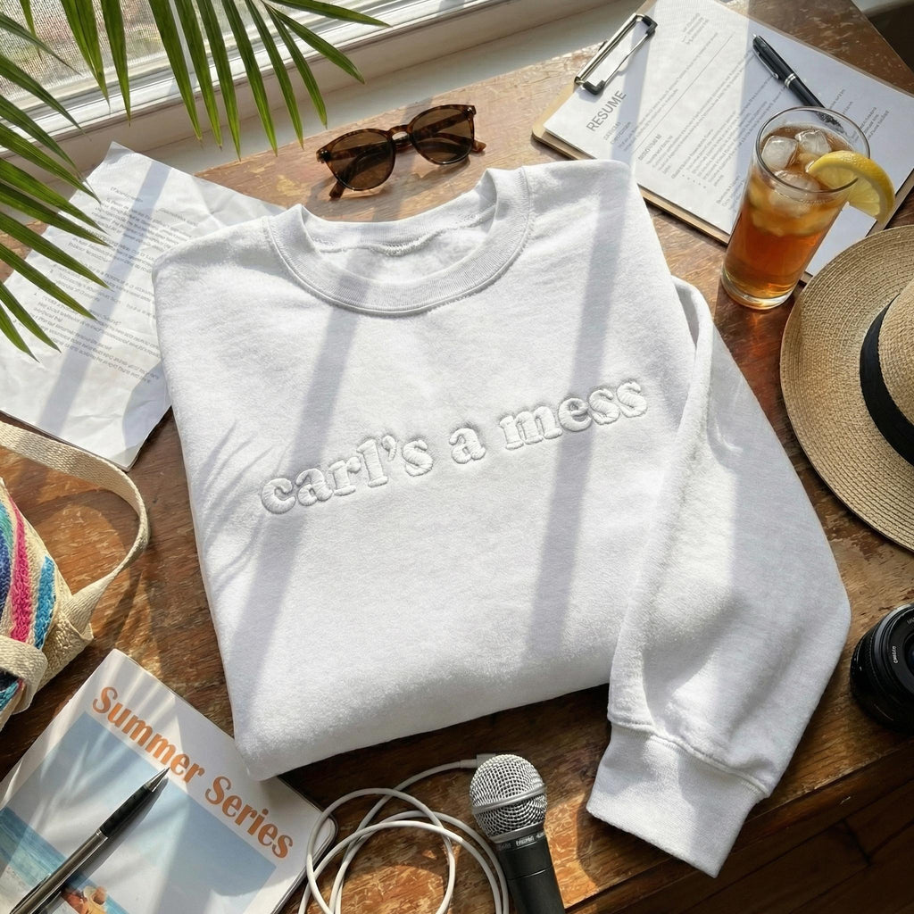 Embroidered Carls A Mess Sweatshirt – Funny Scribble Font Crewneck, Reality TV Pop Culture Gift, Sarcastic Abstract Sweater, Trendy Unisex Apparel