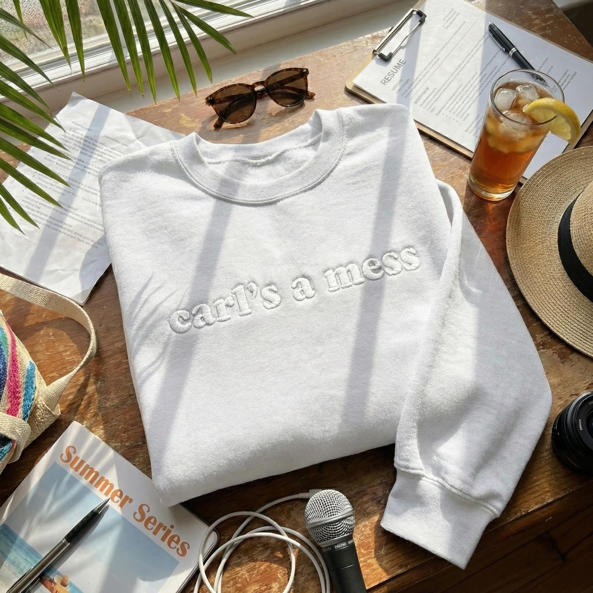 Embroidered Carls A Mess Sweatshirt – Funny Scribble Font Crewneck, Reality TV Pop Culture Gift, Sarcastic Abstract Sweater, Trendy Unisex Apparel