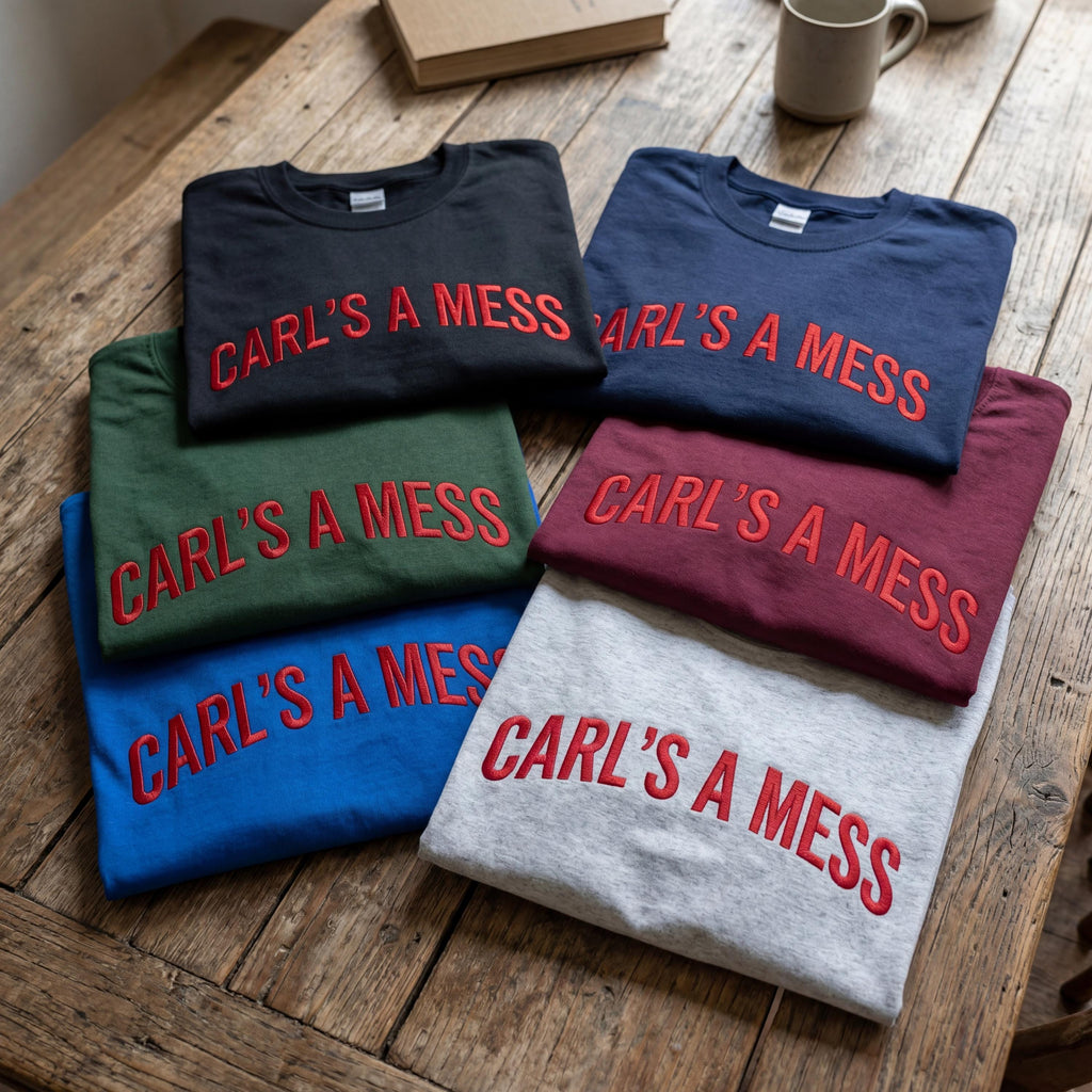 Embroidered Carls a Mess Shirt, Funny Minimalist Quote Tee, Unisex Cotton Casual Top, Trendy Streetwear Style, Soft Everyday Outfit Gift