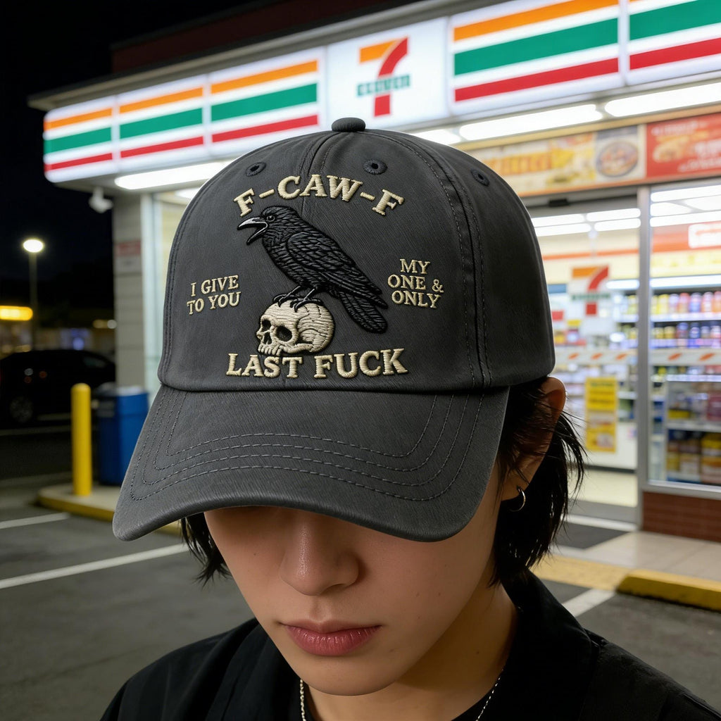 Hand-Embroidered F-Caw-F Crow Baseball Cap | Unisex Black Bird Graphic Hat