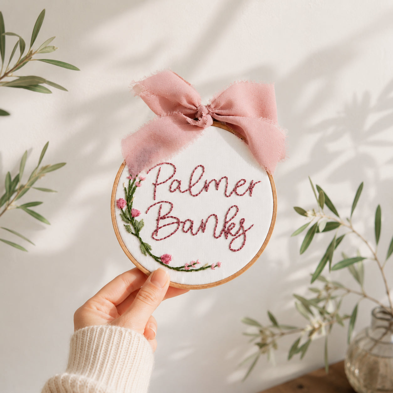 Personalized Embroidered Floral Baby Announcement Sign, Baby Birth Announcement, Newborn Name Plate, Baby Name Sign, Baby Shower Gift, Birthday Sign Decor EM04