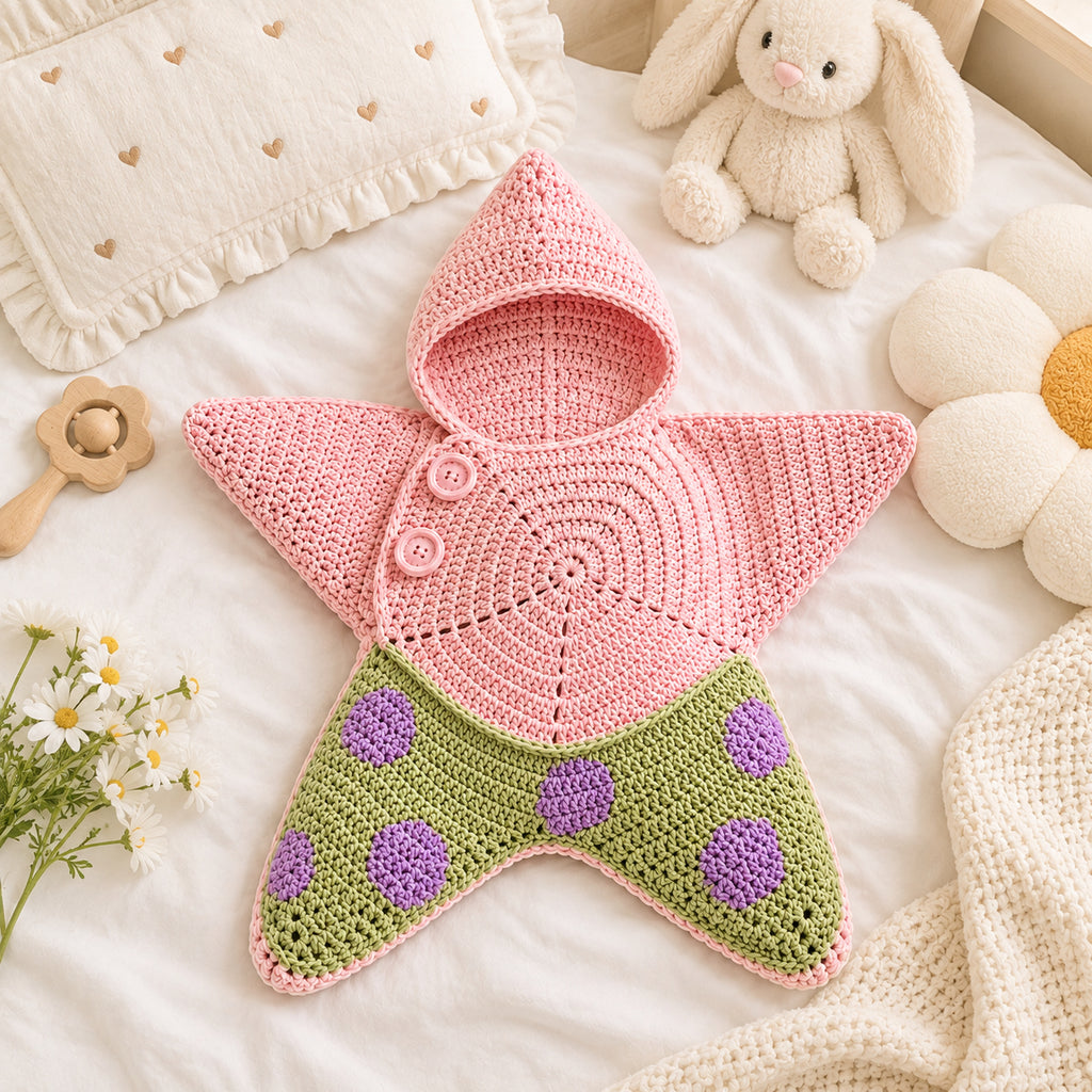 Personalized Star Baby Swaddle, Cute Baby Star Cocoon, Custom Baby Star Romper Sleep Sack, Hooded Newborn Wrap, Handmade Crochet Knit Outfit, Custom Name Baptism Baby Shower Gift BABYSR07