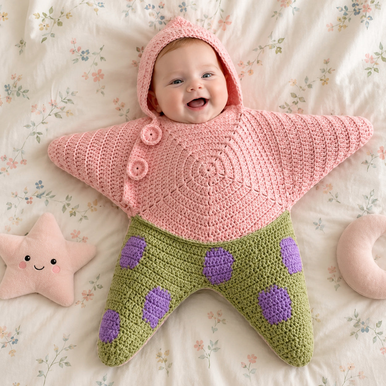 Personalized Star Baby Swaddle, Cute Baby Star Cocoon, Custom Baby Star Romper Sleep Sack, Hooded Newborn Wrap, Handmade Crochet Knit Outfit, Custom Name Baptism Baby Shower Gift BABYSR07