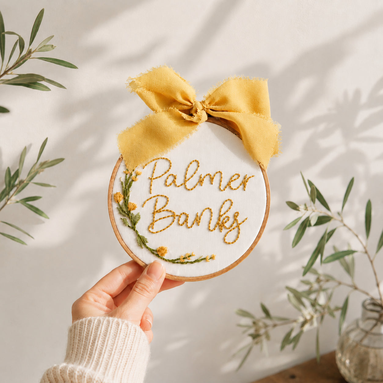 Personalized Embroidered Floral Baby Announcement Sign, Baby Birth Announcement, Newborn Name Plate, Baby Name Sign, Baby Shower Gift, Birthday Sign Decor EM04