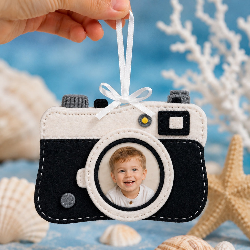 Custom Photo Camera Felt Ornament, Personalized Handmade Christmas Tree Decoration, Family Photo Keepsake, Memory Gift Ornament NHFOR08