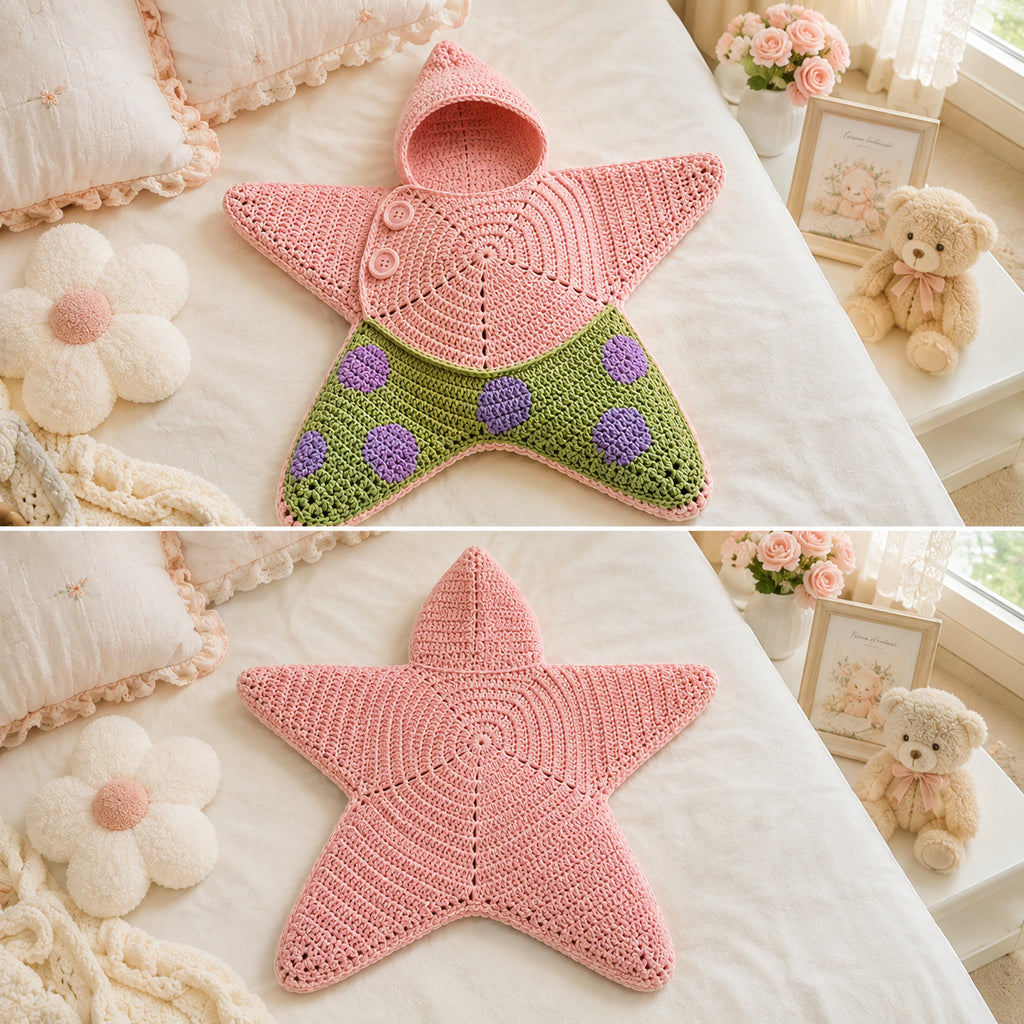 Personalized Star Baby Swaddle, Cute Baby Star Cocoon, Custom Baby Star Romper Sleep Sack, Hooded Newborn Wrap, Handmade Crochet Knit Outfit, Custom Name Baptism Baby Shower Gift BABYSR07