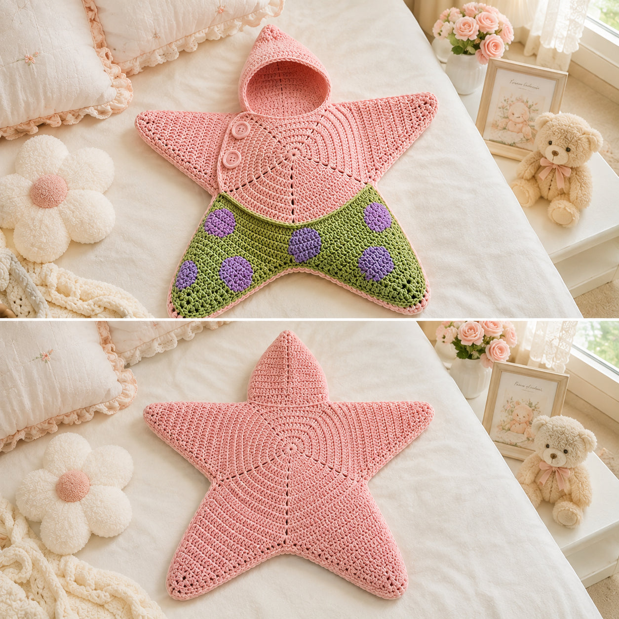 Personalized Star Baby Swaddle, Cute Baby Star Cocoon, Custom Baby Star Romper Sleep Sack, Hooded Newborn Wrap, Handmade Crochet Knit Outfit, Custom Name Baptism Baby Shower Gift BABYSR07