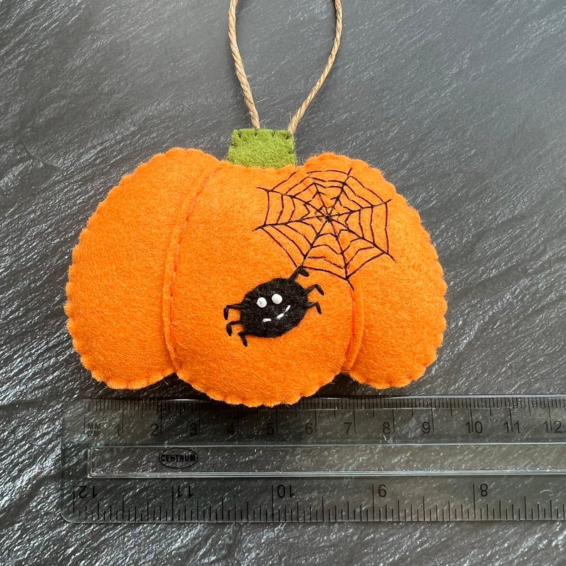Halloween Pumpkin Felt Ornament, Custom Embroidery Halloween Ornament, Cute Pumpkin Spider Ornament, Hanging Decoration, Spooky Halloween Gift HFOR07