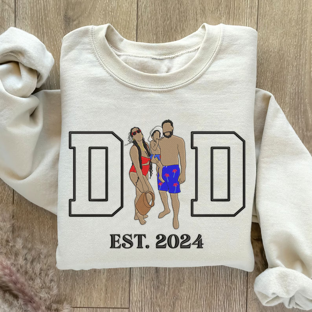 Custom Dad Embroidered Sweatshirt With Photo Portrait, Personalized Father’s Day Gift
