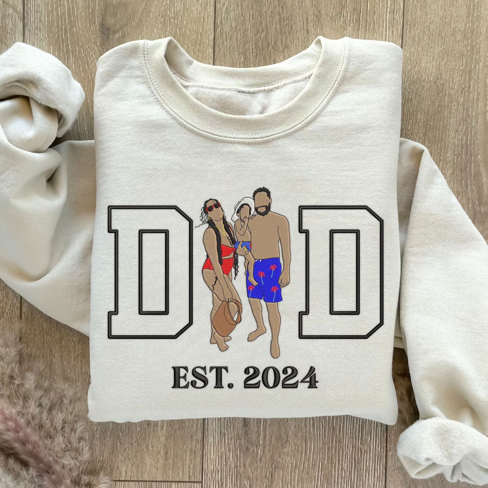Custom Dad Embroidered Sweatshirt With Photo Portrait, Personalized Father’s Day Gift