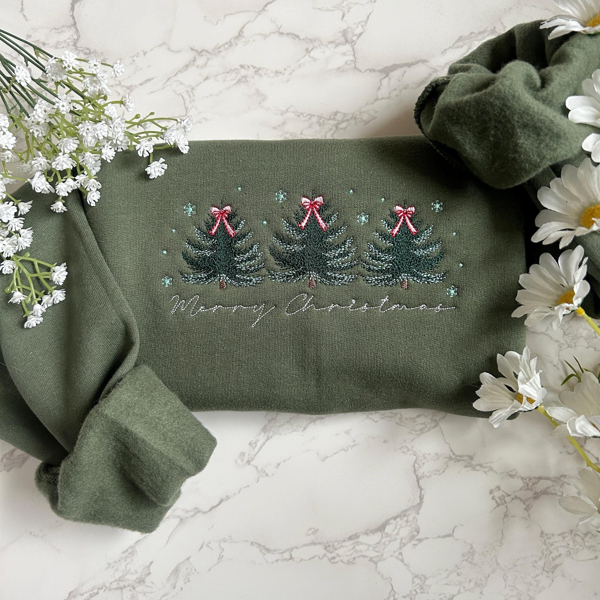 Embroidered Merry Christmas Sweatshirt, Embroidered Christmas Coquette Crewneck Sweatshirt, Embroidered Xmas Tree Sweater, Custom Xmas Gift