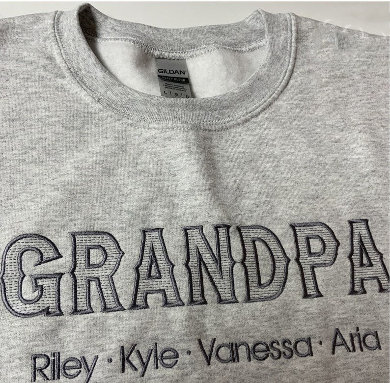 Embroidered Grandpa Hoodie with Grandkids Names, Custom Grandpa Grandma Sweatshirt, Personalized Grandparent Parent Sweatshirt