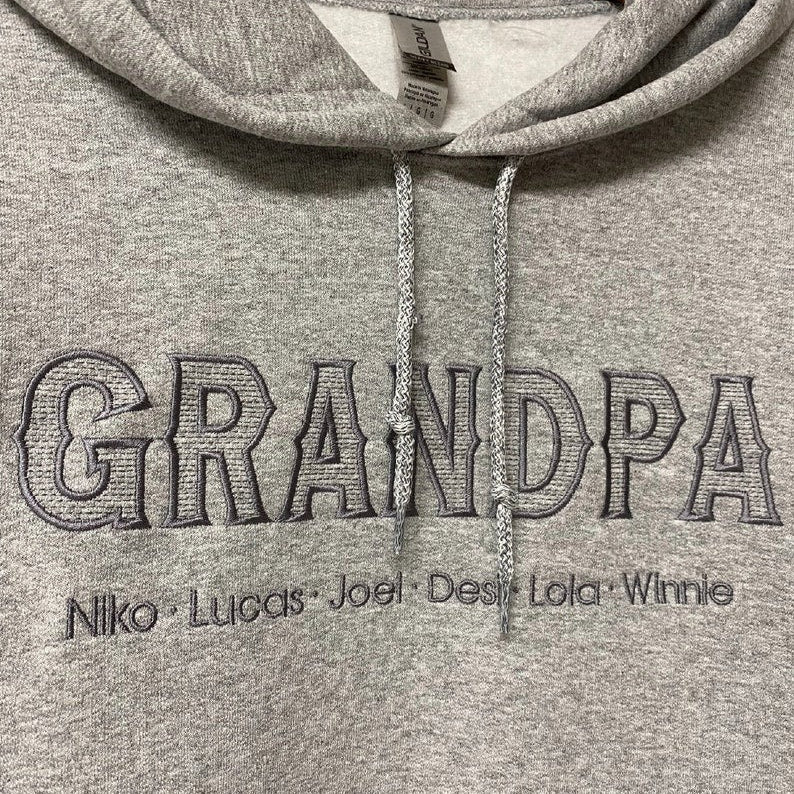 Embroidered Grandpa Hoodie with Grandkids Names, Custom Grandpa Grandma Sweatshirt, Personalized Grandparent Parent Sweatshirt