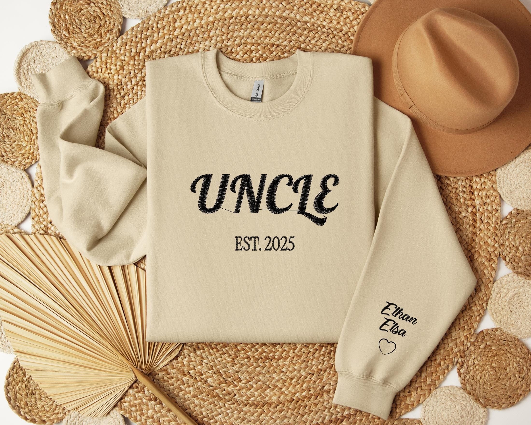 Uncle Embroidered Sweatshirt, Custom Embroidery Sweatshirt, Uncle Embroidered, Uncle Est Year Hoodie, Custom Uncle Gifts