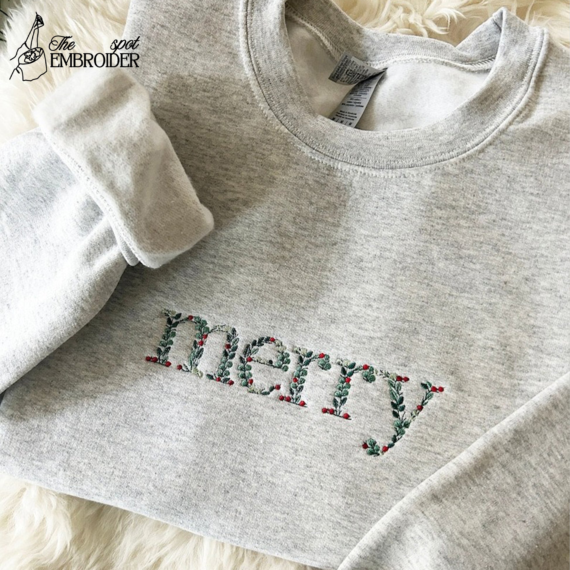Embroidered Floral Merry Christmas Sweatshirt, Embroidered Christmas Crewneck Sweatshirt, Embroidered Floral Sweater, Custom Xmas Gift