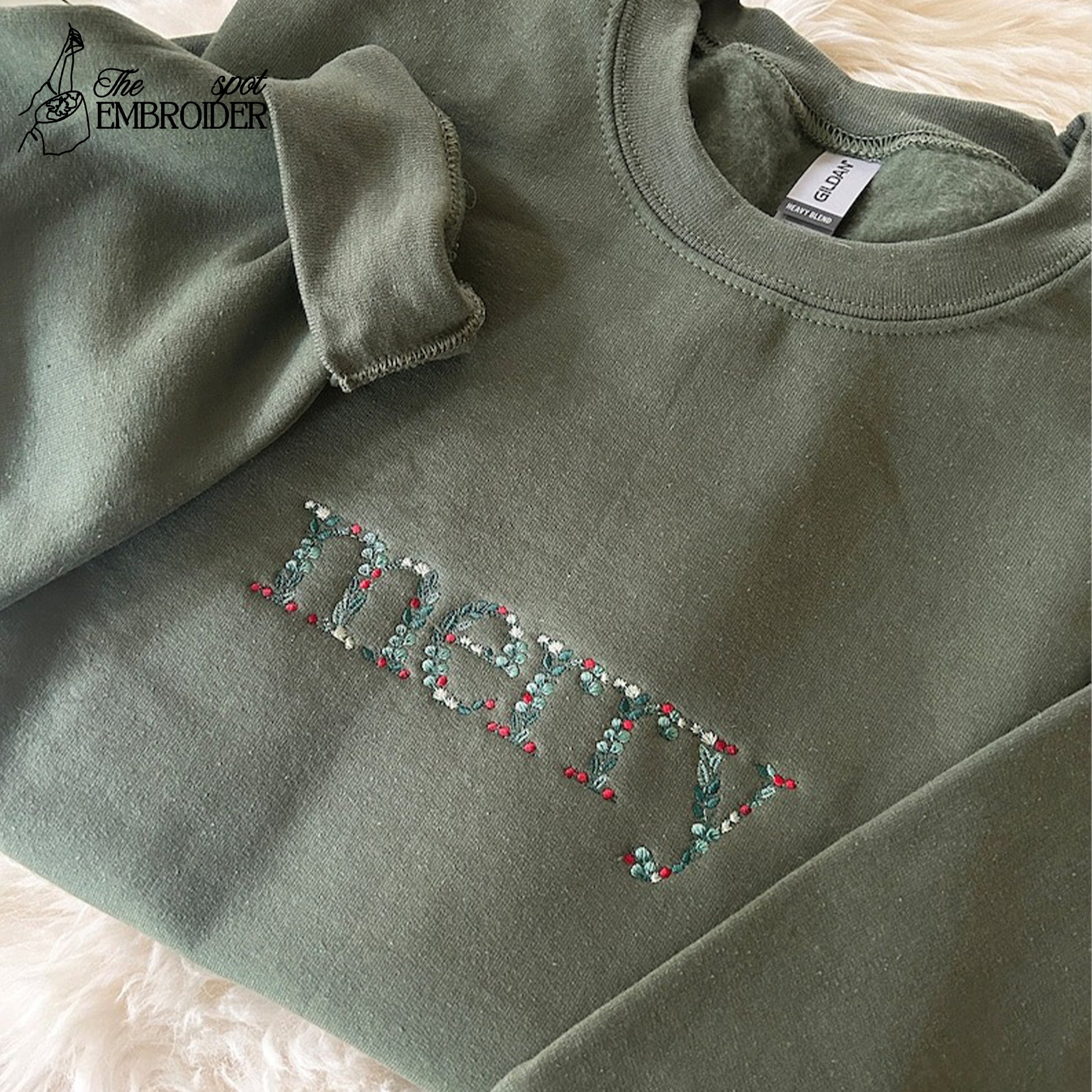 Embroidered Floral Merry Christmas Sweatshirt, Embroidered Christmas Crewneck Sweatshirt, Embroidered Floral Sweater, Custom Xmas Gift