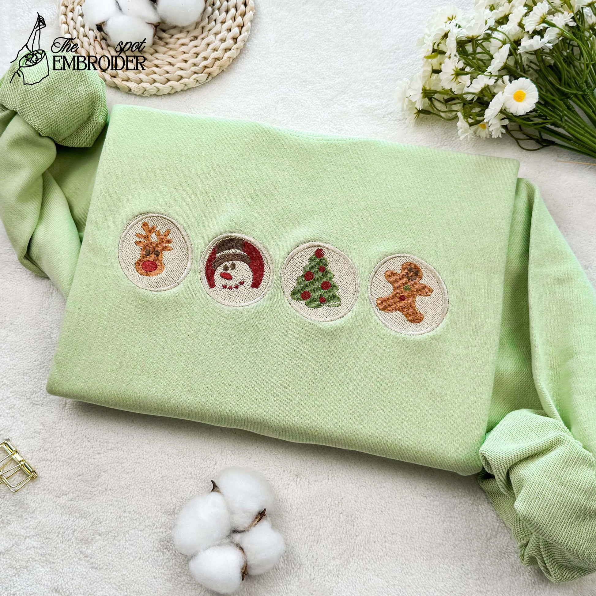 Christmas Deer Embroidered Sweatshirt, Merry Christmas Embroidered Hoodie, Gingerbread Sweater, Snowman Crew Neck Sweatshirt