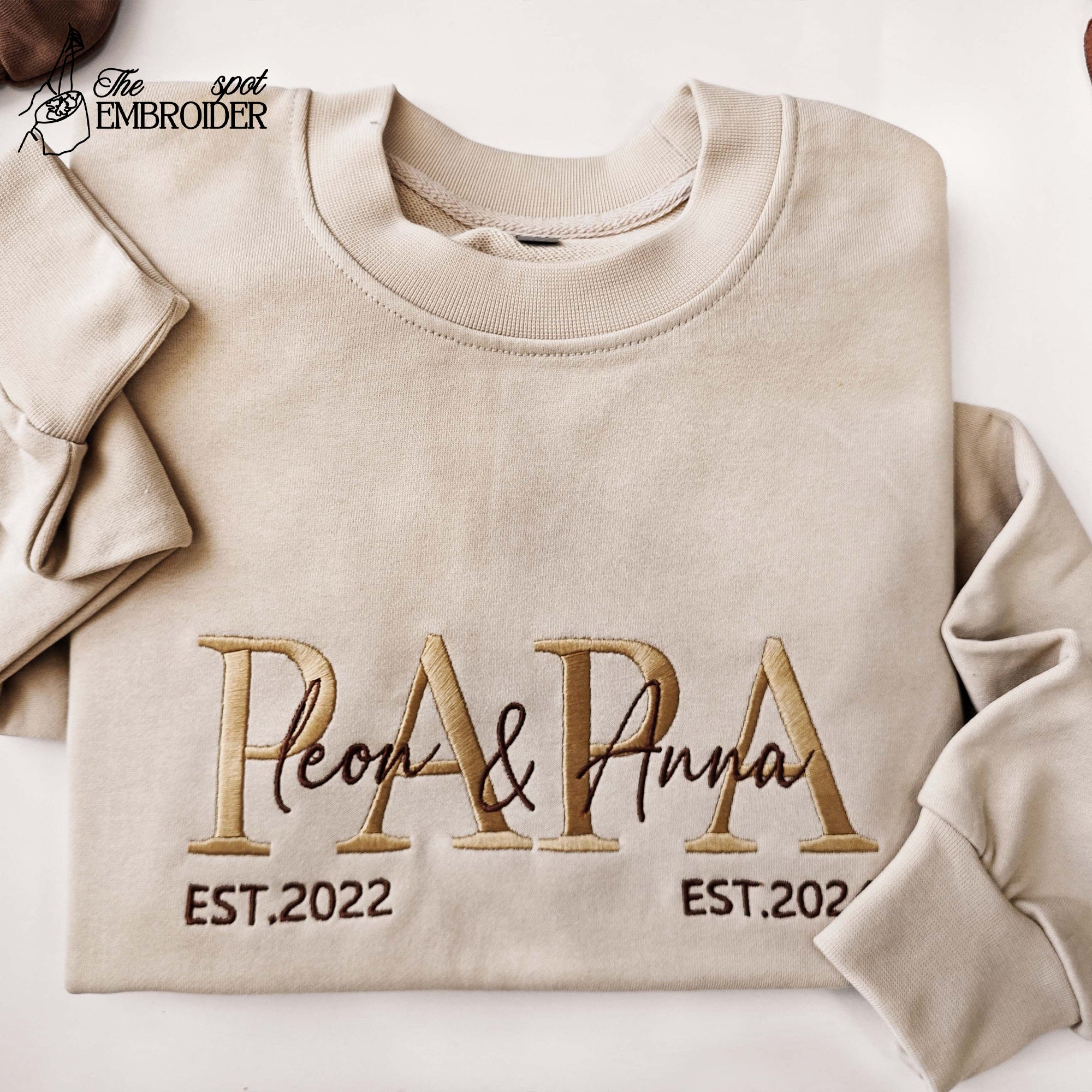 Custom Embroidered PAPA Sweatshirt,Grandpa Shirt With Date, Daddy Est Year Shirt,Custom Dad Est Hoodie,Gift For New Dad, Father's Day Gift