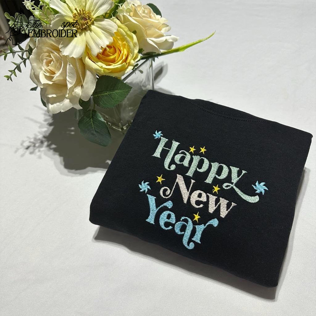 New Year Embroidered Sweatshirt, Happy New Year Embroidered Crewneck, 2026 New Year Fashion Style, Holiday Gift For Her-Him