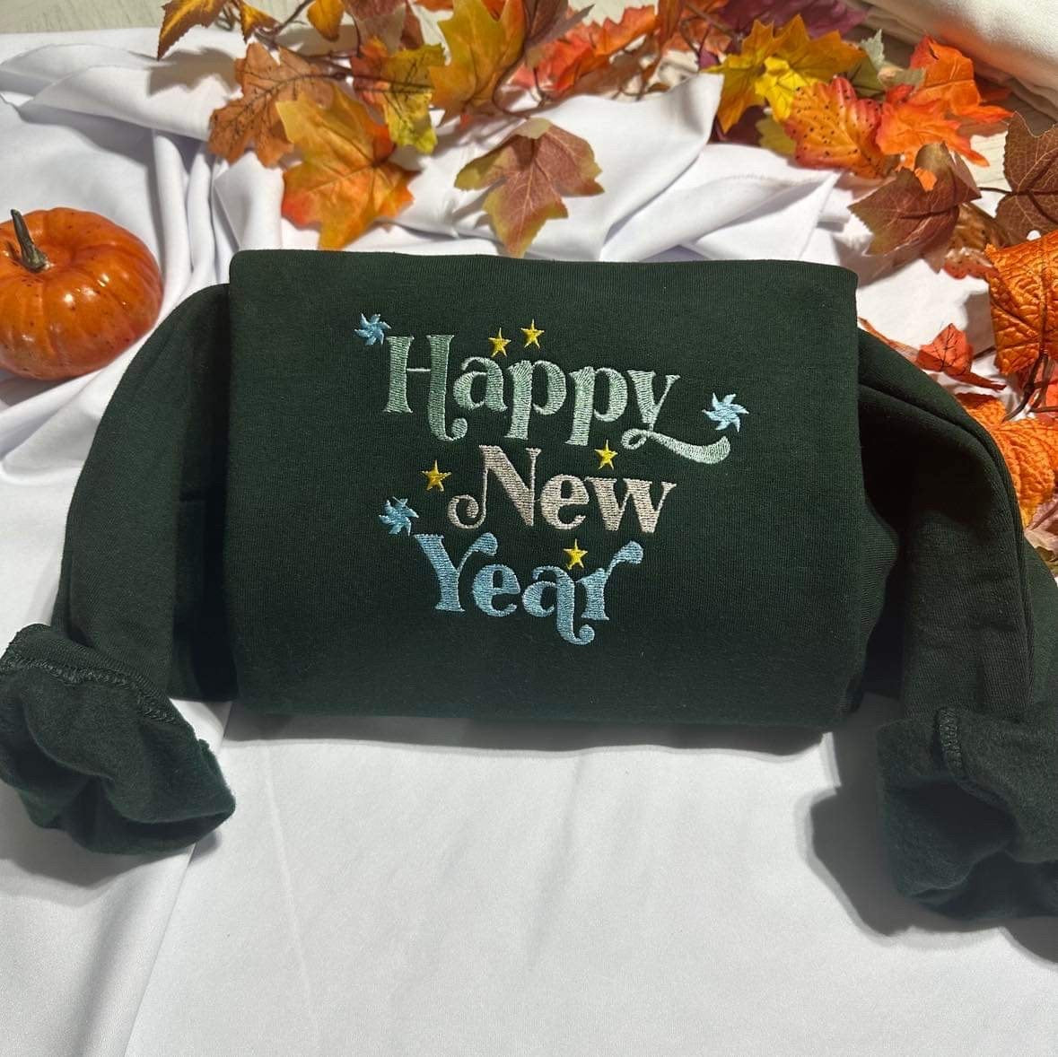New Year Embroidered Sweatshirt, Happy New Year Embroidered Crewneck, 2026 New Year Fashion Style, Holiday Gift For Her-Him