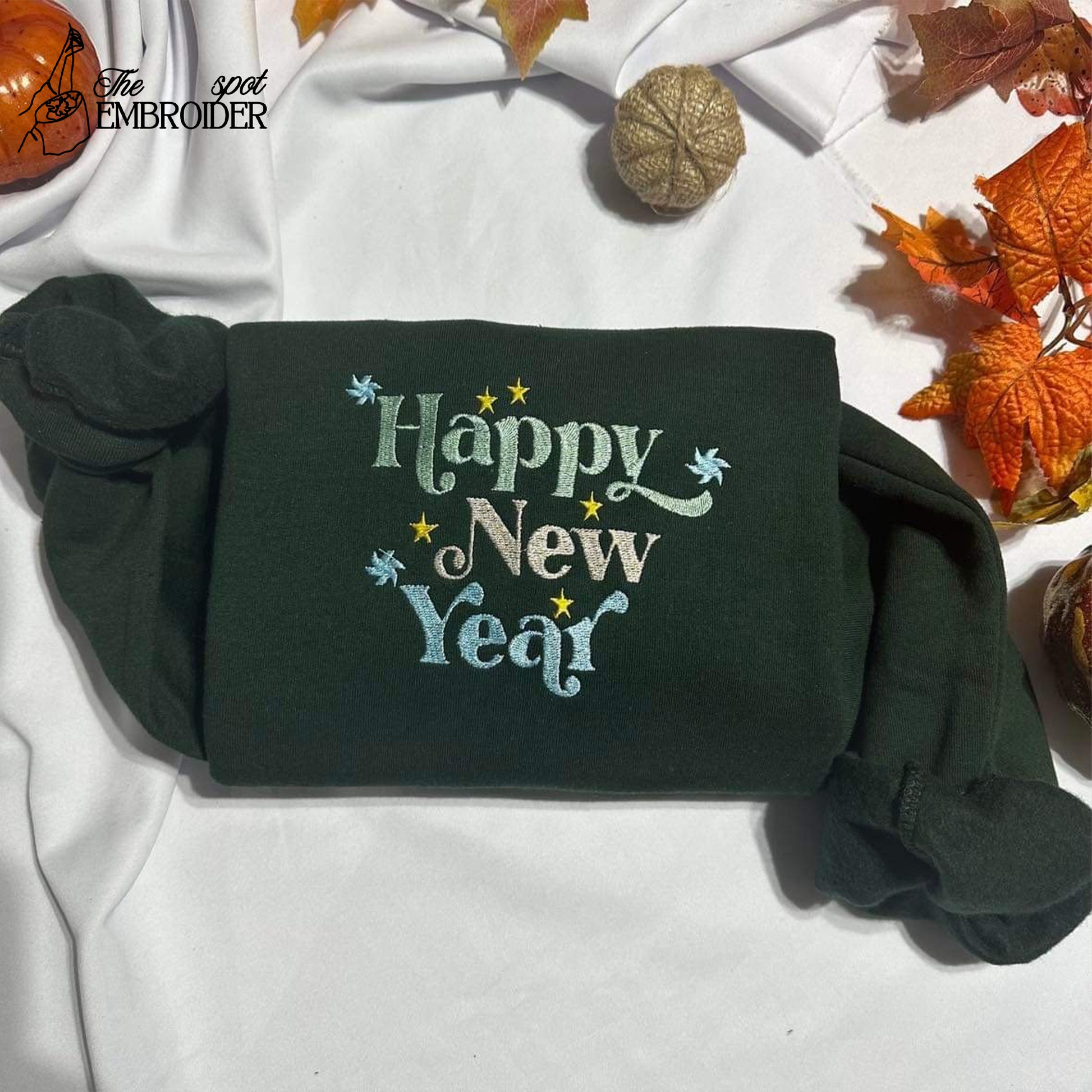 New Year Embroidered Sweatshirt, Happy New Year Embroidered Crewneck, 2026 New Year Fashion Style, Holiday Gift For Her-Him