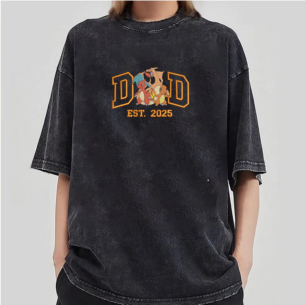Custom Anime Dad Embroidered Washed T-Shirt, Personalized Father’s Day Gift