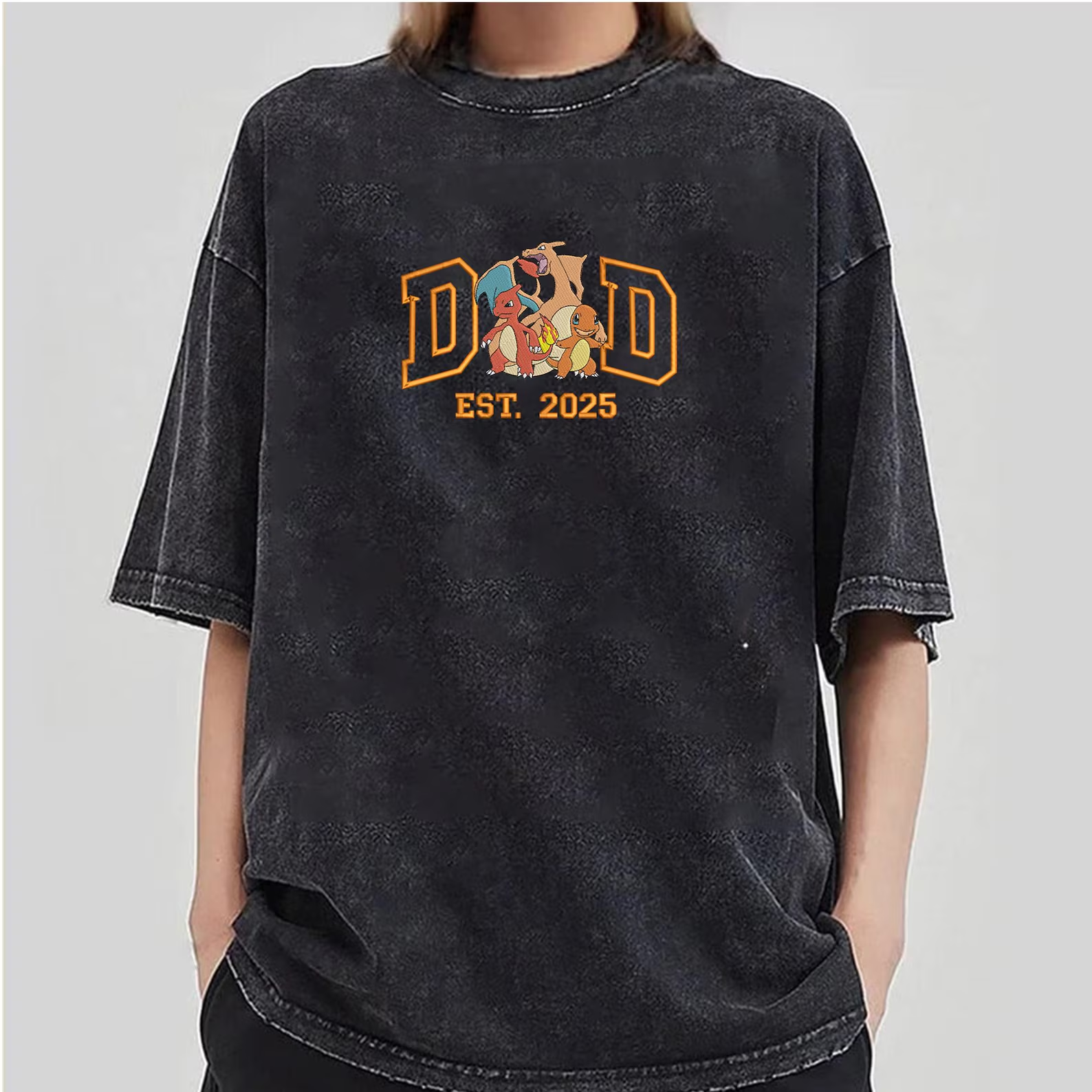 Custom Anime Dad Embroidered Washed T-Shirt, Personalized Father’s Day Gift
