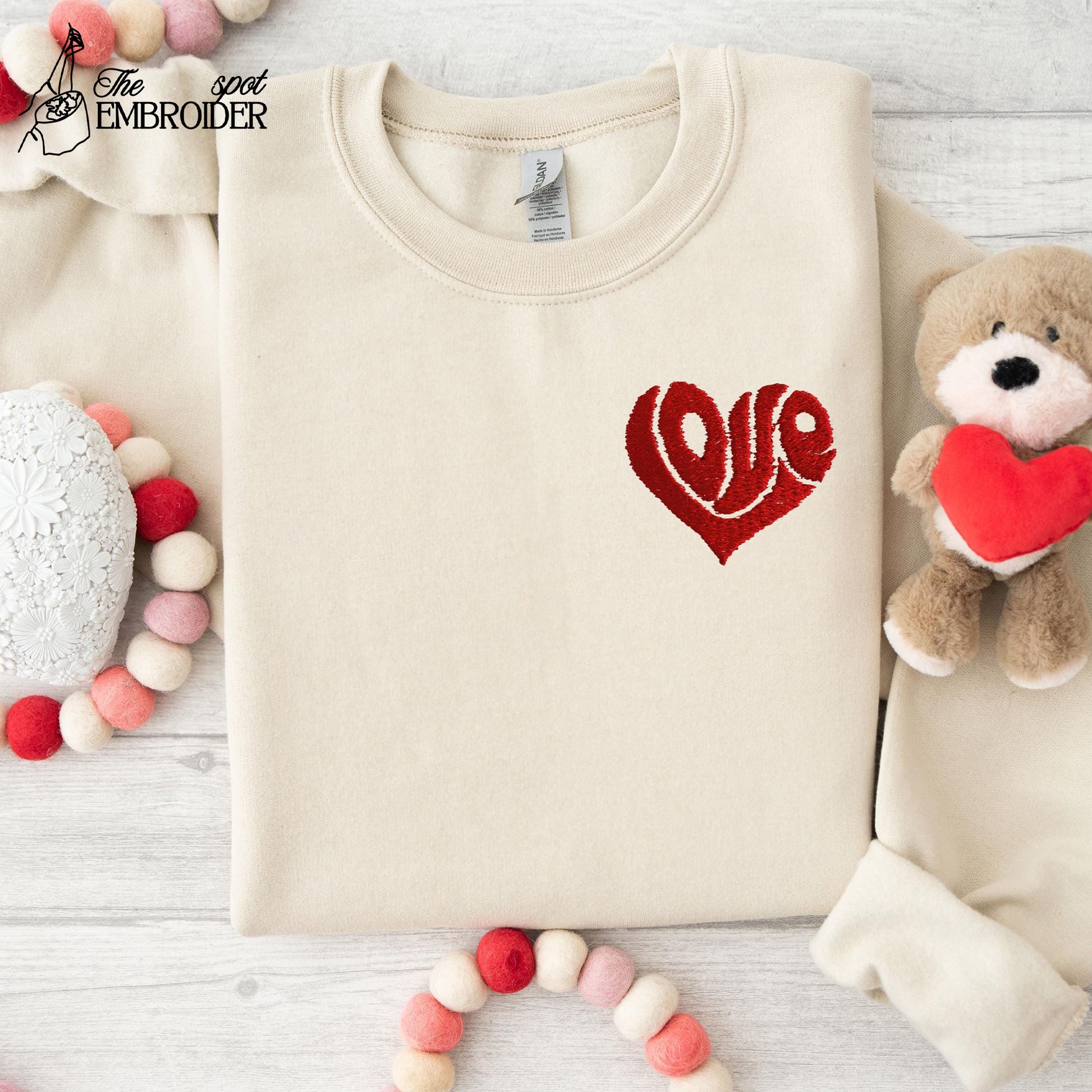 Love Valentine's Day Embroidered Sweatshirt, Valentine's Day Embroidered Shirt, Embroidery Love Valentines Day Shirt, Embroidered Love Shirt
