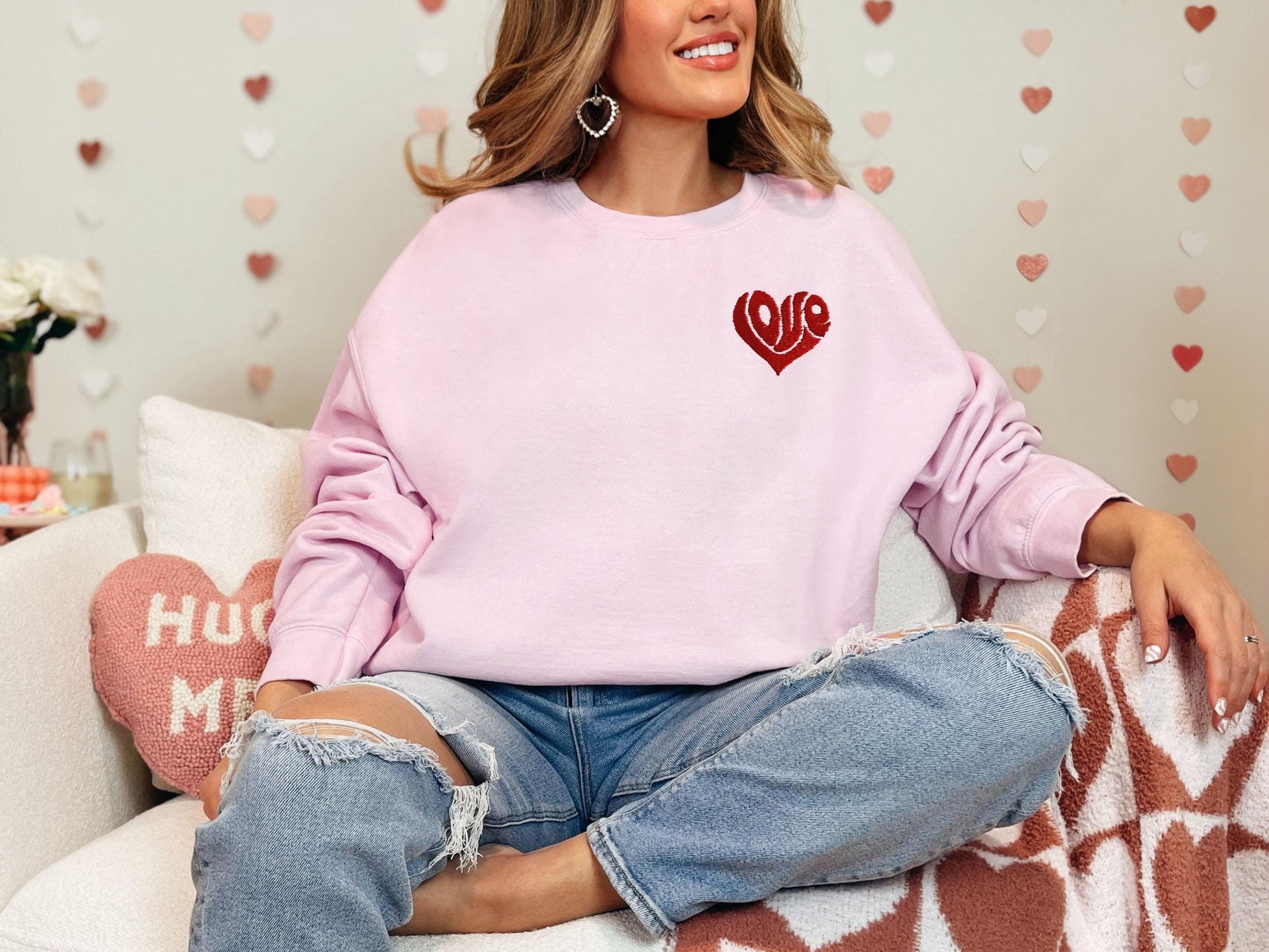 Love Valentine's Day Embroidered Sweatshirt, Valentine's Day Embroidered Shirt, Embroidery Love Valentines Day Shirt, Embroidered Love Shirt