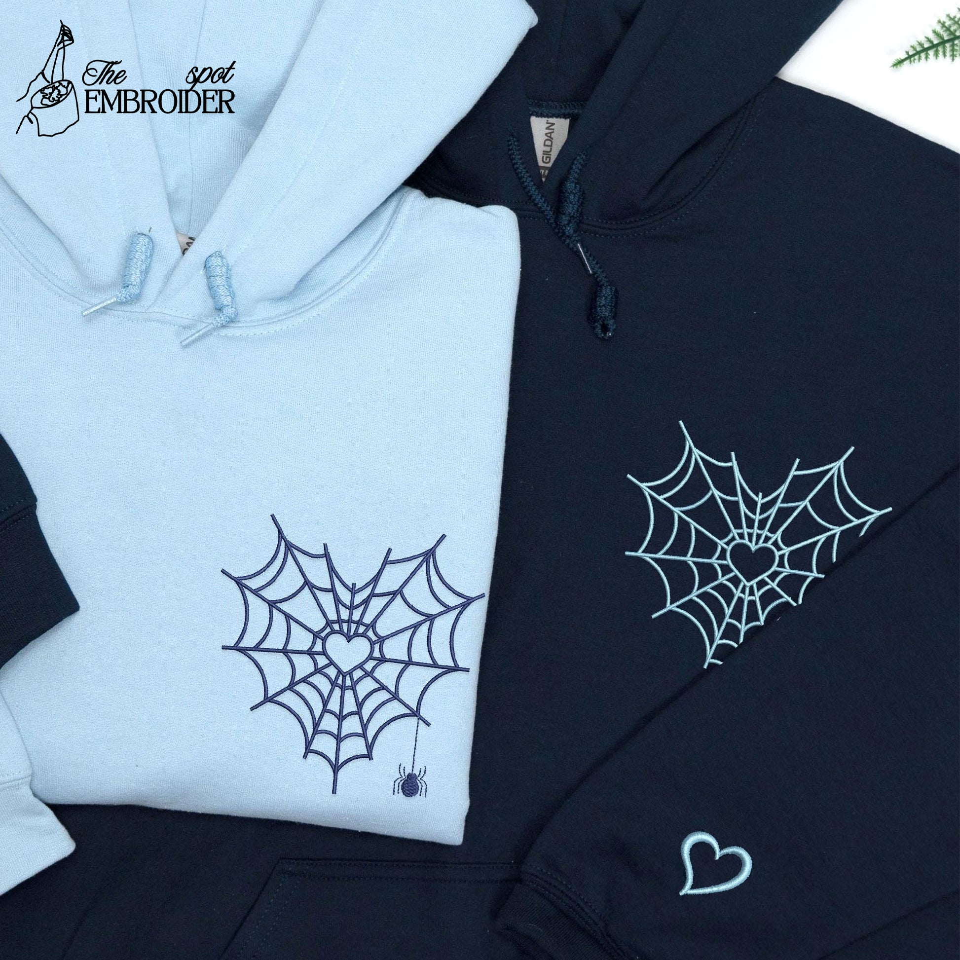 Halloween Embroidery Couple Sweatshirt with Spider Web Heart, Matching Valentine's Day Embroidered Sweatshirts, Couple Matching Hoodie