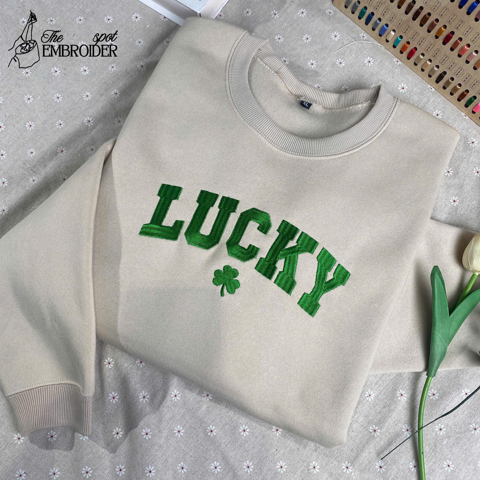 Lucky Sweatshirt Embroidered, Embroidered St Patty's Sweatshirt, Women Embroidered Sweater, Women St Patrick's Day Crewneck, Patrick Day Gift