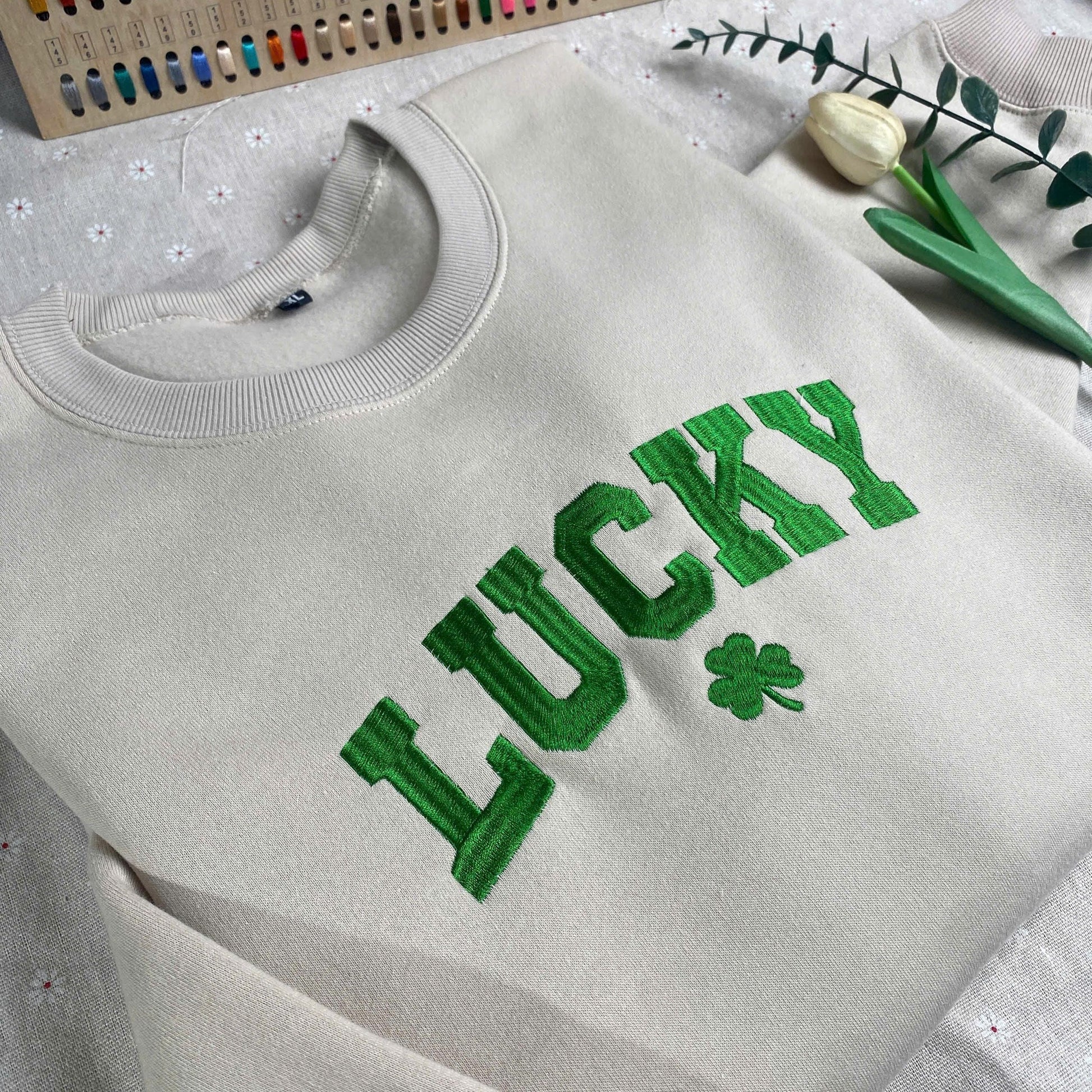 Lucky Sweatshirt Embroidered, Embroidered St Patty's Sweatshirt, Women Embroidered Sweater, Women St Patrick's Day Crewneck, Patrick Day Gift