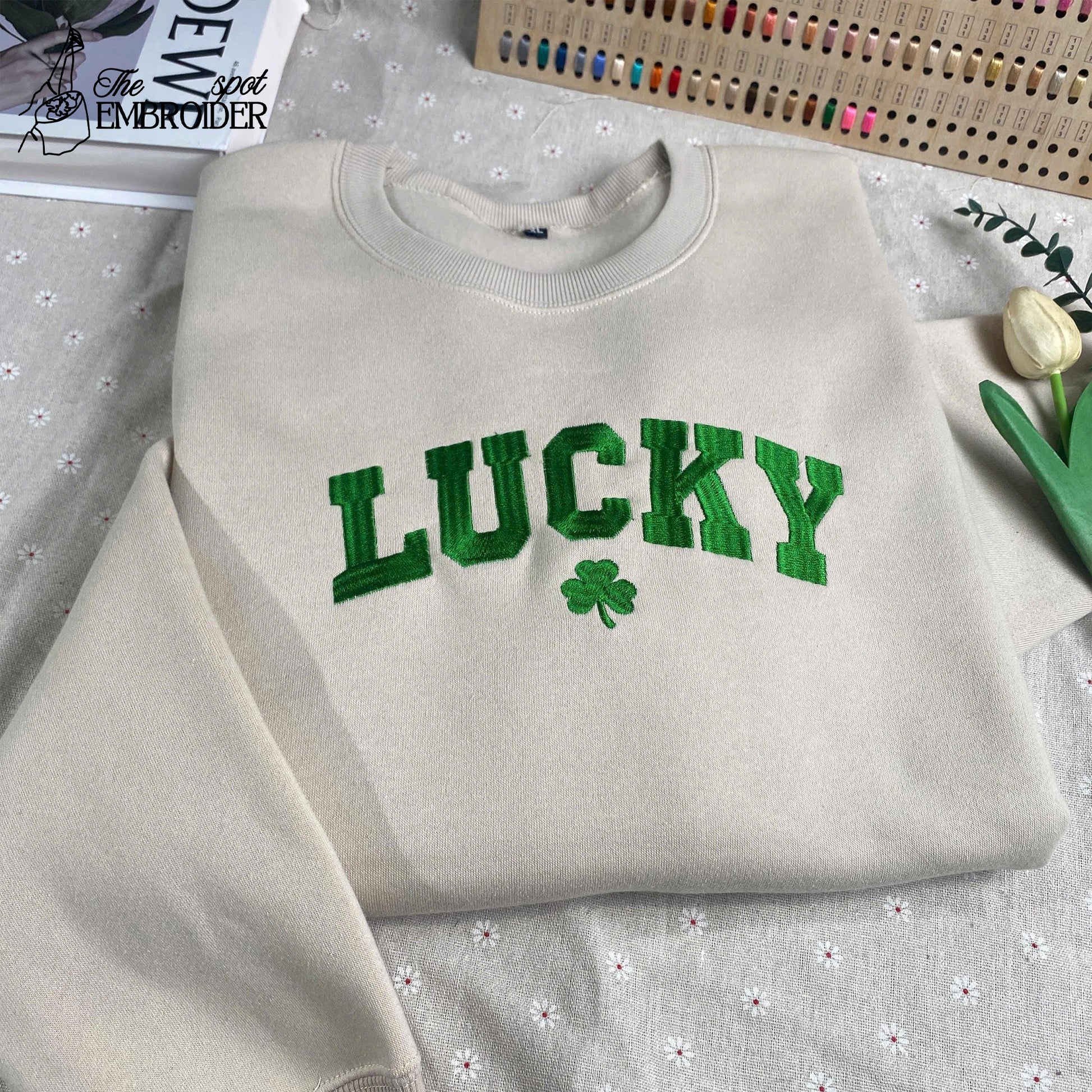 Lucky Sweatshirt Embroidered, Embroidered St Patty's Sweatshirt, Women Embroidered Sweater, Women St Patrick's Day Crewneck, Patrick Day Gift