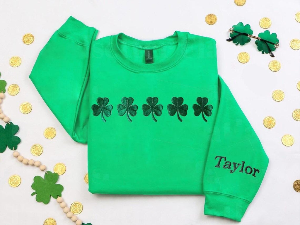 Embroidered St. Patrick’s Day crewneck sweatshirt, Irish Shamrock Sweatshirt, Saint Patrick's Day Sweatshirt Women, St Patrick's Hoodie
