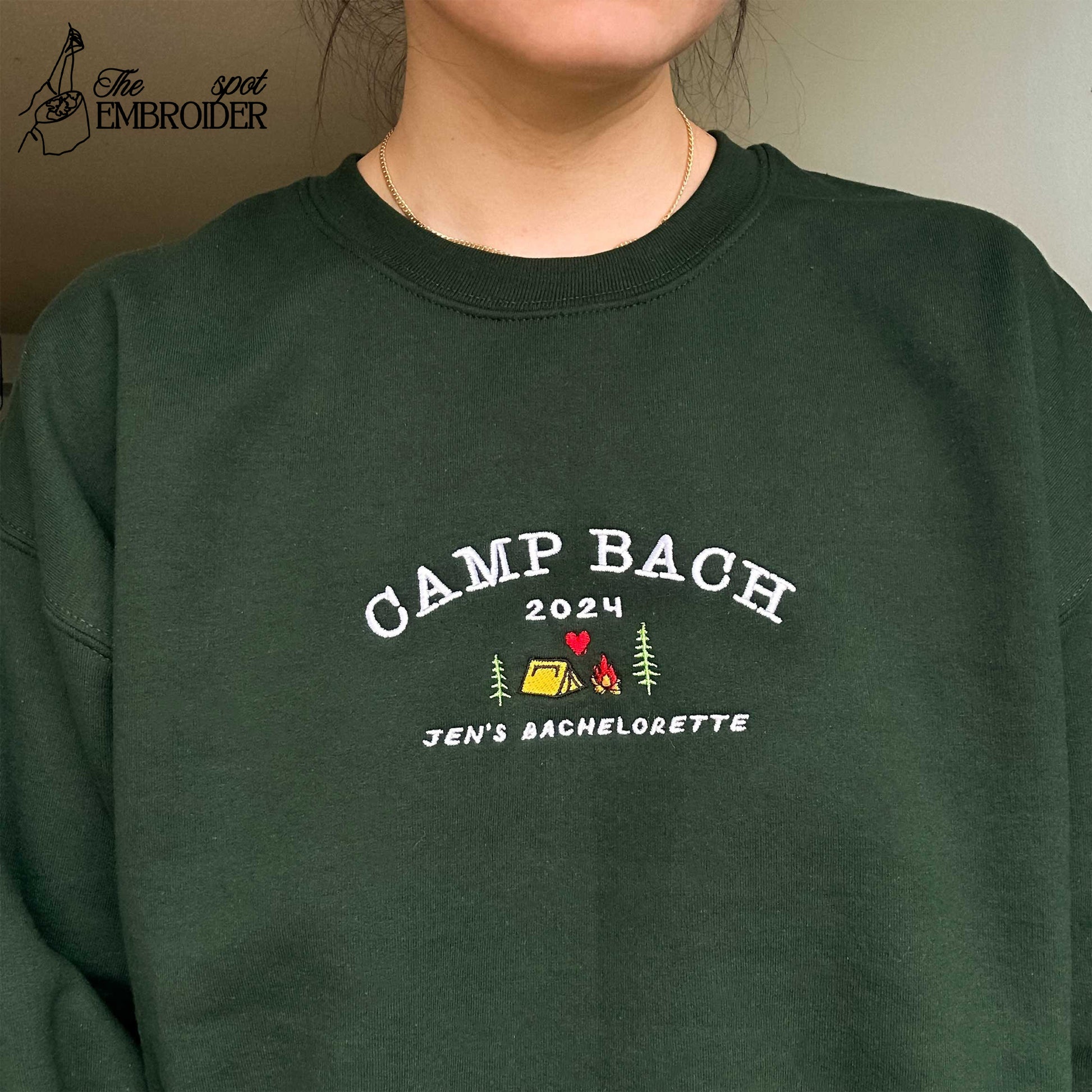 Custom Camp Bachelorette Embroidered Sweatshirt, Personalized Vintage Camp Bach crewneck, Hiking Bridal Party sweater, Lake Bachelorette