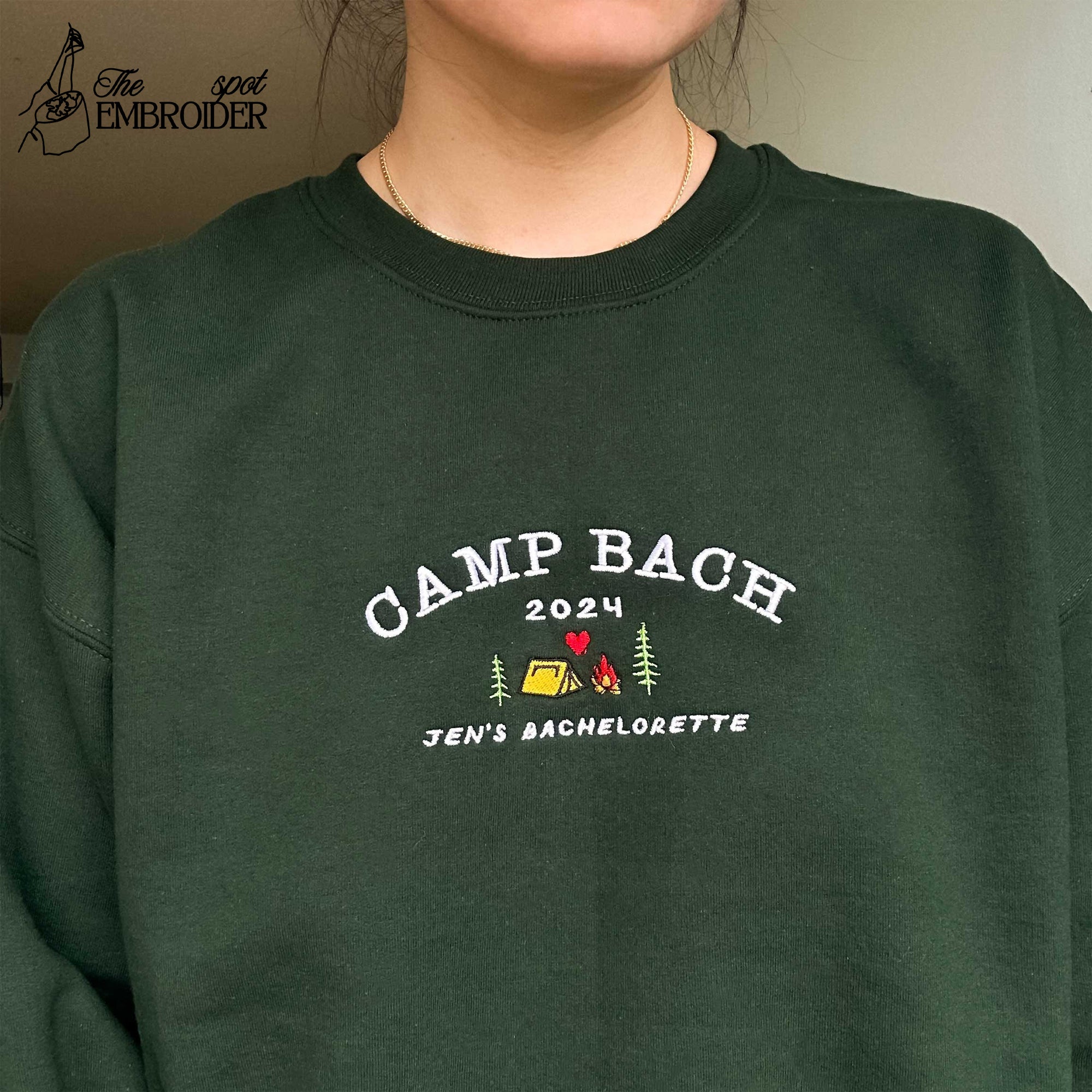 Custom Camp Bachelorette Embroidered Sweatshirt, Personalized Vintage Camp Bach crewneck, Hiking Bridal Party sweater, Lake Bachelorette