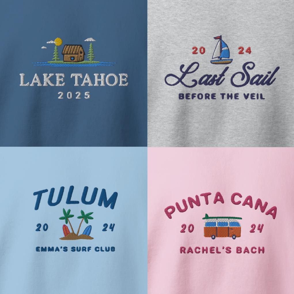 Custom Camp Bachelorette Embroidered Sweatshirt, Personalized Vintage Camp Bach crewneck, Hiking Bridal Party sweater, Lake Bachelorette