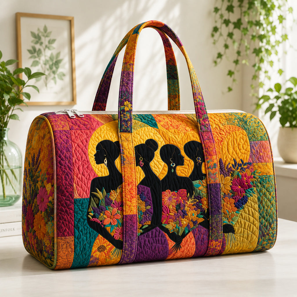 African Women Quilted Duffle Bag, Black Woman Art Travel Bag, Custom Weekender, Fabric Quilt Bag Gift DFB30