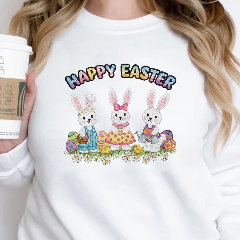 Embroidered Easter Bunny Sweatshirt, Women Easter Shirt, Trendy Coquette Easter Tshirt, Happy Easter Bunny Hoodie